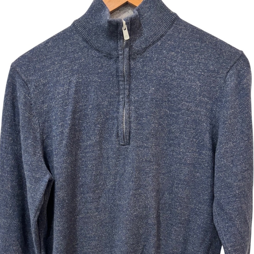 Faherty Mens Blue Cotton Cashmere Quarter Zip Pullover Sweater Small Heathered